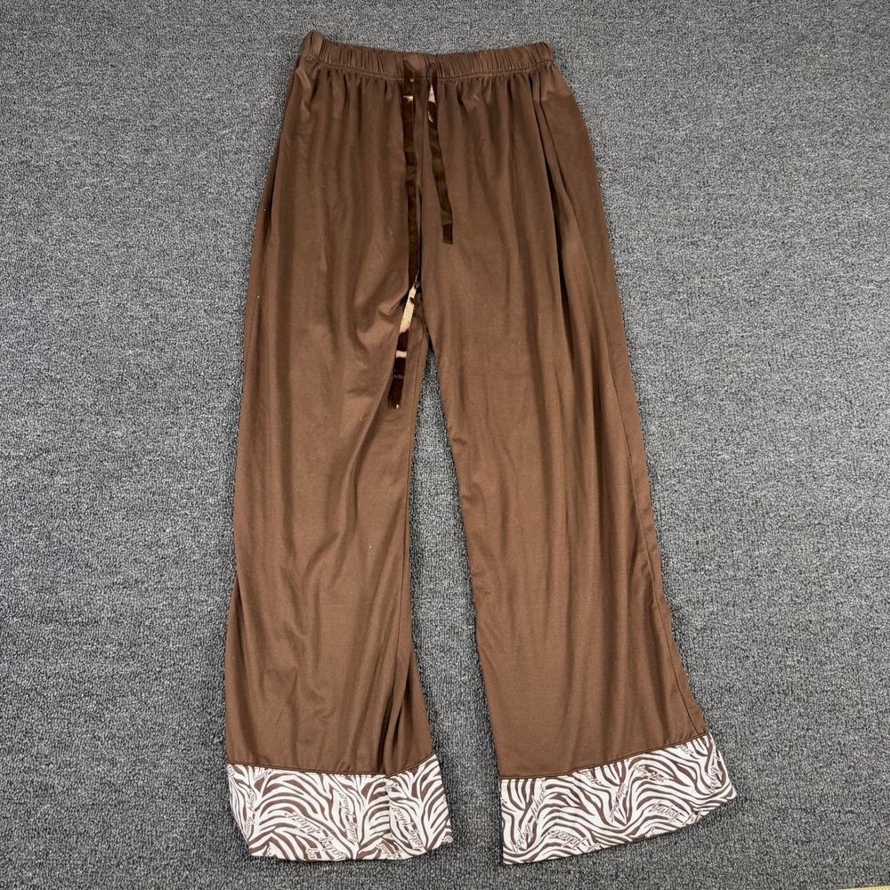 Baby Phat Brown Zebra Trim Lounge Pants Y2K Wide Leg Pajamas Womens Medium